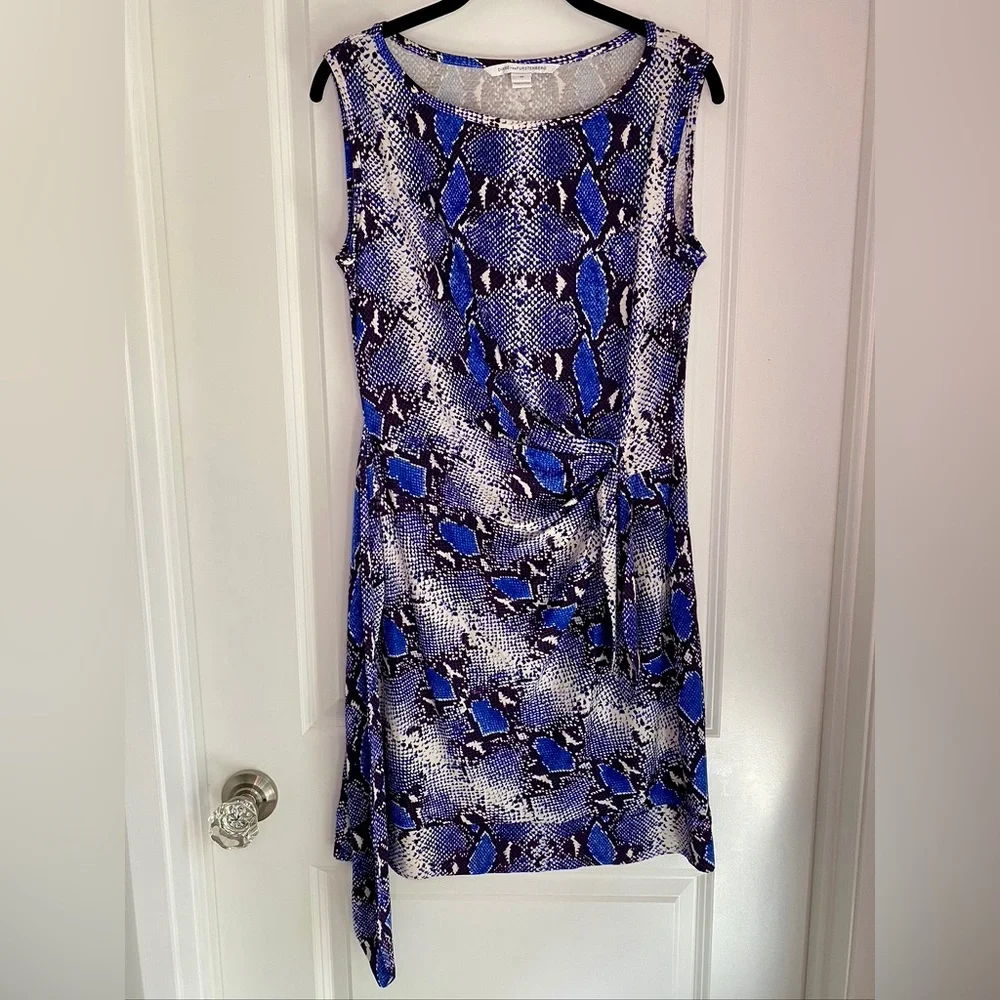 Diane von Furstenberg New Della Silk Dress Python Pop Medium Blue Iris Size 10
